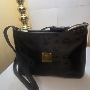 MCM Black Shoulder Bag with Gold Accents Preloved
